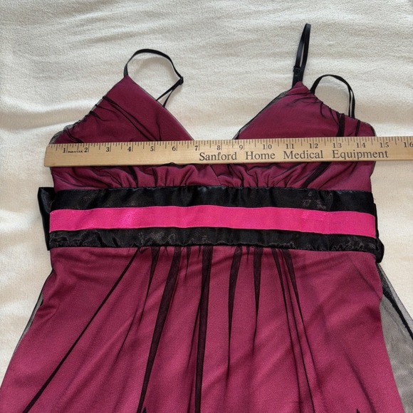 VTG Burgundy Black Sheer Slip Dress Spaghetti Straps Whimsigoth Babydoll Fairy S - Picture 13 of 14